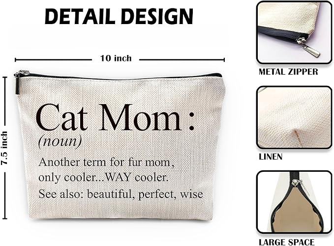 Sufamb Cat Mom Gifts Makeup Bag, Cat Mom Lovers Owners Gift for Mother's Day Cosmetic Bags, Gift for Pet Kitty Kitten Lovers Women Portable Small Toiletry Bag Zipper Makeup Pouch