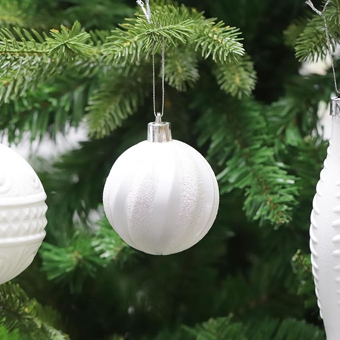 Christmas Tree Ornaments 36 pcs Multi-Size Candy Cane Shatterproof Ball Ornaments Set for Christmas Holiday Wreath & Party Decorations,White