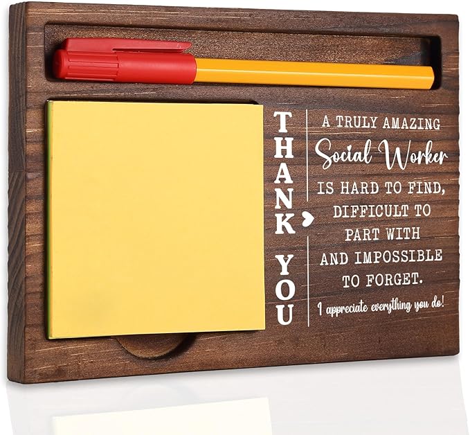 Thank You Social Worker Appreciation Gift, Retirement Farewell New Job, Office Decor for Case Manager Therapist Support Staff Recognition, Office Stuff Sticky Note Pad Holder Dispenser TBC189