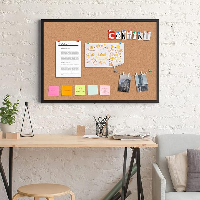Board2by 2-Pack Cork Board Bulletin Board 20“ x 30”, Black Wood Framed Corkboard, Office Board for Wall Cork, Large Wall Mounted Notice Pin Board with 32 Push Pins for School, Home & Office