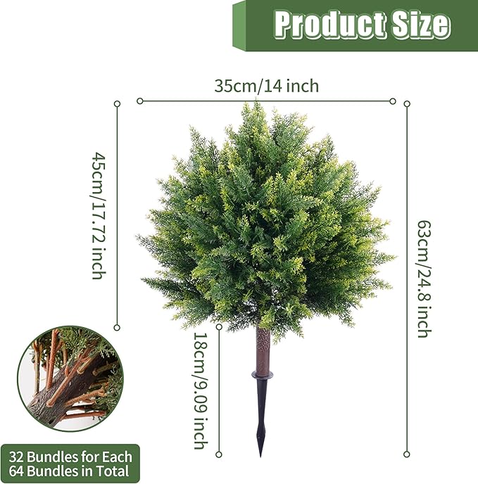 24inch Artificial Cedar Christmas Tree, Norfolk Pine Tree. 4 Sets Faux Cypress Topiary with Spikes Outdoor Christmas Tree Front Porch Decor, Fake Shrubs Planters, Christmas Pot Fillers Urn Filler