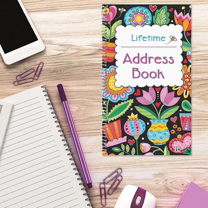 Current Mary Engelbreit Address Book - 94 Pages; Small 5" x 8-1/2" Size for Purse or Office, Spiral Bound Soft Cover Organizer for Contacts, Addresses, Email, & Phone Numbers + 50 Replacement Stickers