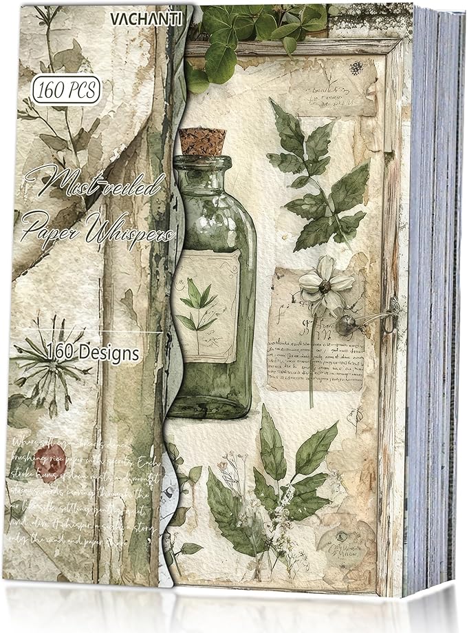 160 Sheets Vintage Flower Scrapbook Paper Green Collage Flowers No Repeating Patterns Perfect for Junk Journal DIY Cards Craft Albums Scrapbooking Supplies (Green, 3.9 x 5.5 inches)