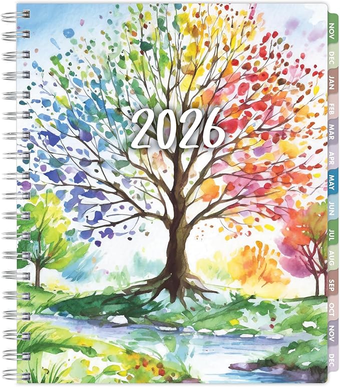 Essential PRO 2026 Daily, Weekly & Monthly Planner, 7"x9": 14 Months (Nov 2025 - Dec 2026) Monthly Tabs,Daily Tracking,Notes Pages,Storage Pocket,Bookmark w Sticky Notes (Tree Seasons)