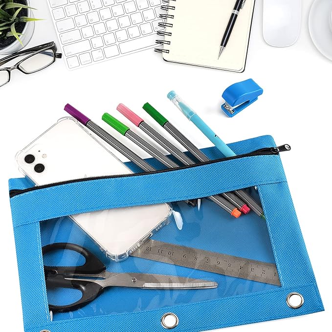 Gloween Pencil Pouch for 3 Ring Binder, 2 Pack Pencil Pouches/Cases with Zipper, Durable Binder Pencil Pouch/Bag for Office School Supplies (Sky Blue)