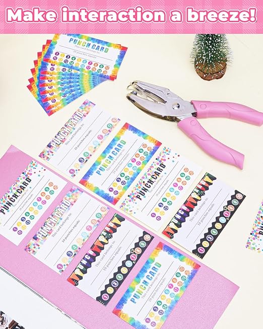 UCEC 200 Pieces Punch Cards with Star + Circle Hole Punchers, Incentive Loyalty Reward Punch Card for Classroom with Handheld Single Punches Kit to Behavior for Business School Kids Students Teachers