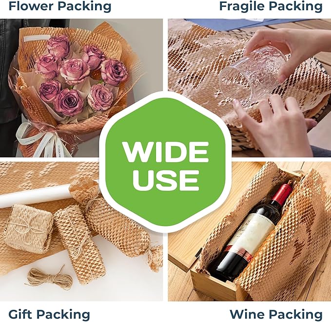 HexcelWrap Mini - Honeycomb Packing Paper, Eco-Friendly, Sustainable Paper Bubble Wrap for Shipping & Moving, Cushioned Packing Material in Dispenser - Natural, Pallet of 112, 12" x 300'
