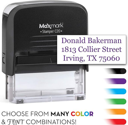 MaxMark Customized Self Inking Stamp - Up to 3 Lines of Text - Small Size - Choose from 15 Ink Colors