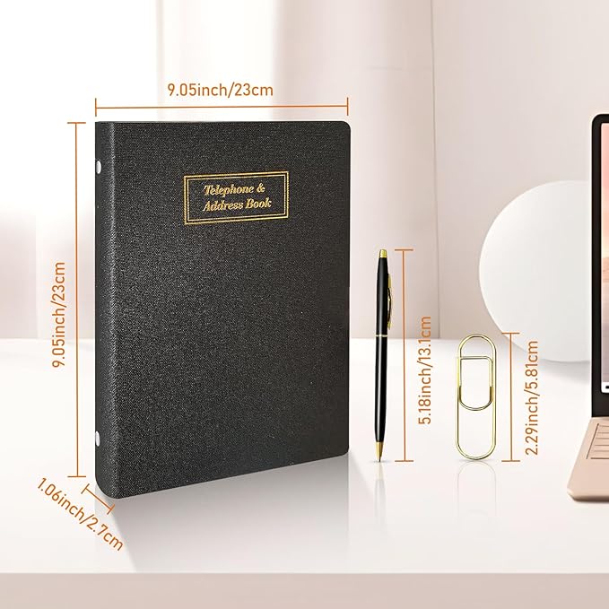 Refillable Address Book Binder with Alphabetical Tabs, 648 Entry Space Large Print Telephone Book, PU Leather Contact Book with Tabs & Pockets & Pen for Seniors Office Home