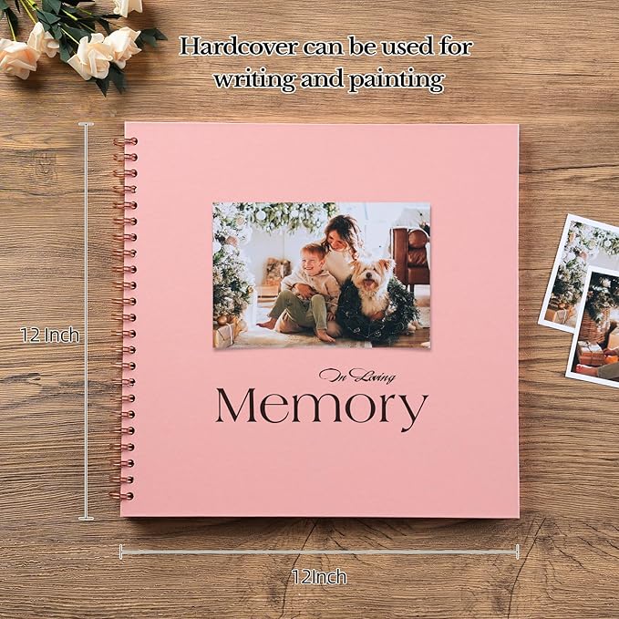 potricher 12 x 12 Inch DIY Scrapbook Album 40 Pages Hardcover Kraft Paper Scrap Book Photo Albums Memory Book for Wedding and Anniversary Family (Pink, 12 Inch)