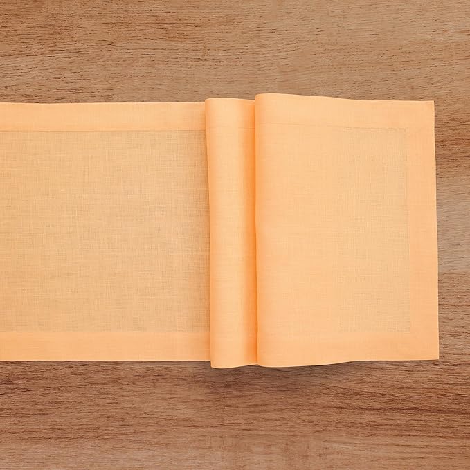 Solino Home Linen Table Runner 90 Inches Long - 100% Pure Linen Peach Table Runner 14 x 90 Inch - Fete