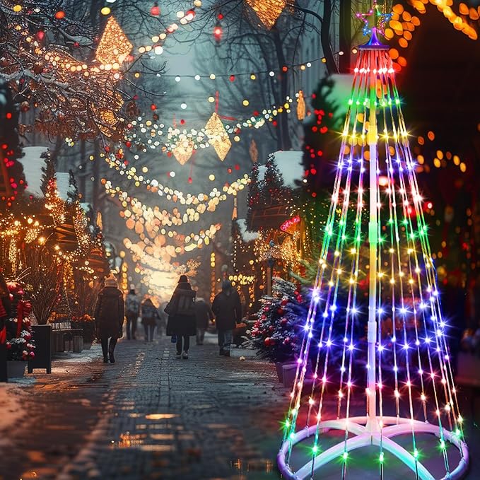 1 Pack 12FT Christmas LED Cone Tree Lights 24 Modes Color Changing with Timer Foldable Lighted Trees Waterproof Outdoor String Lights Holiday Decor for Christmas New Year Xmas Decorations