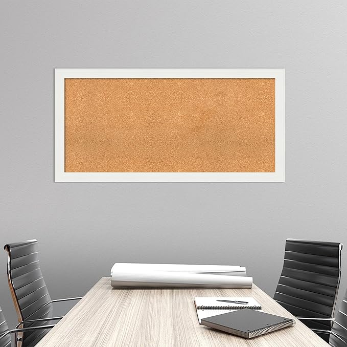 Amanti Art Natural Cork Board for Wall, 23x47 Vision Board with White Frame, Oversize Corkboard Office Decor for Home Organization, Casual Corkboard Pinboard to Display Items for Home Organization in