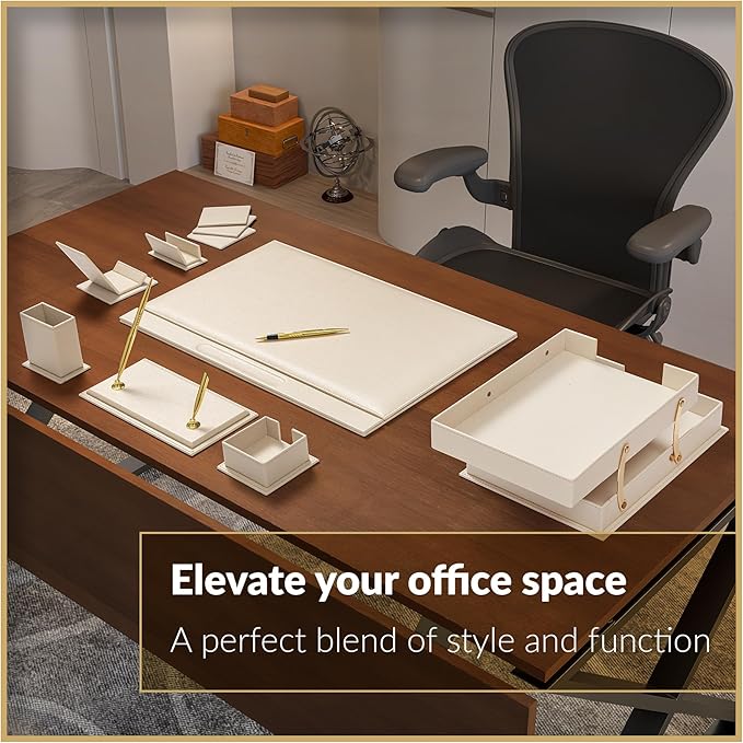 MOOGCO Luxury Leather Desk Pad & Desk Organizer Set, Bonded Leather