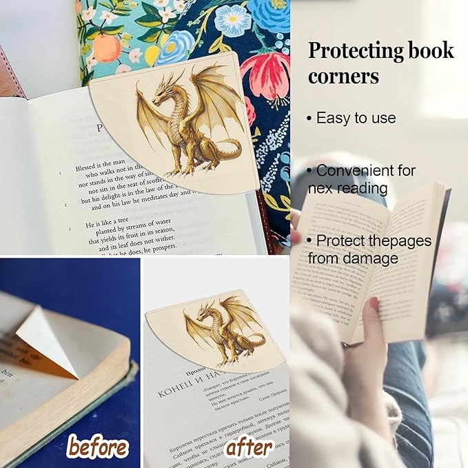 Dragon Bookmarks for Kids 4 Pcs, Funny Leather Book Accessories for Book Lovers, Cute Corner Reading Book Page Markers for Boys Men Teacher Student Back to School Gifts