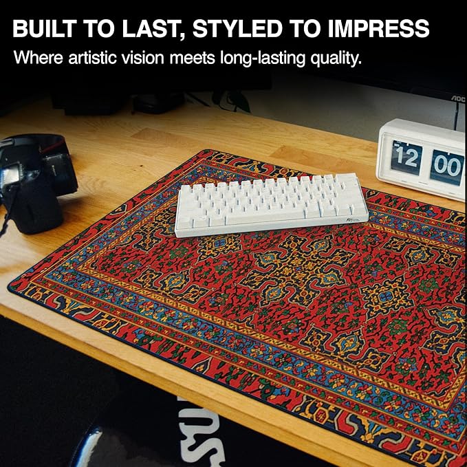 MPCO. Arabic Textiles Large Gaming Desk Pad - 36" x 17" Duraglyde Fabric Royal-Medallions Desk Mats - Non-Slip, Washable, Smooth Glide for Precision Gaming & Work