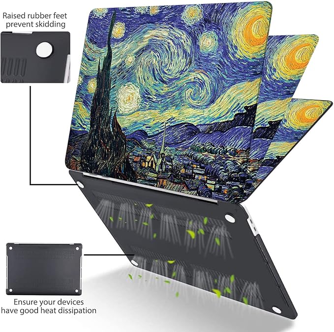Compatible with MacBook Pro 13 Inch Case M2/M1 2025 2022-2017 A2338 A2289 A2251 A2159 A1989 A1706 A1708 Plastic Hard Shell Case&Keyboard Skin&Mac OS Keyboard Sticker (Van Gogh Starry Sky)