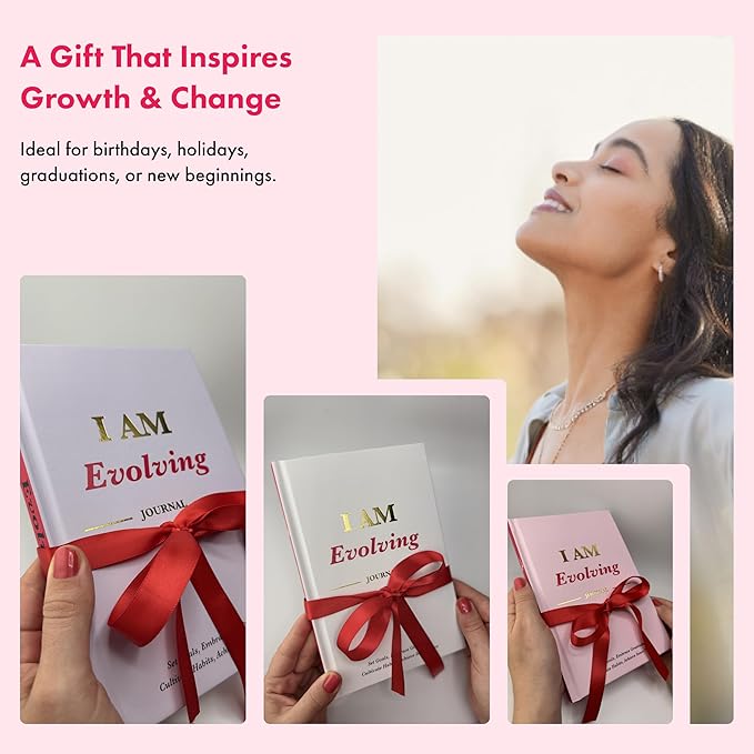 iAmEvolving Journal – Guided Gratitude & Goal Planner with Habit Tracker, Mindfulness Prompts & Daily Reflection | Undated 6-Month Self-Care & Wellness Notebook for Personal Growth (White)