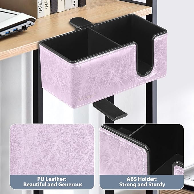 Desk Cup Holder Clip on Pen Holder Headphone Hanger Headset Stand Rotatable Clamp Hook Under Desk (Violet)