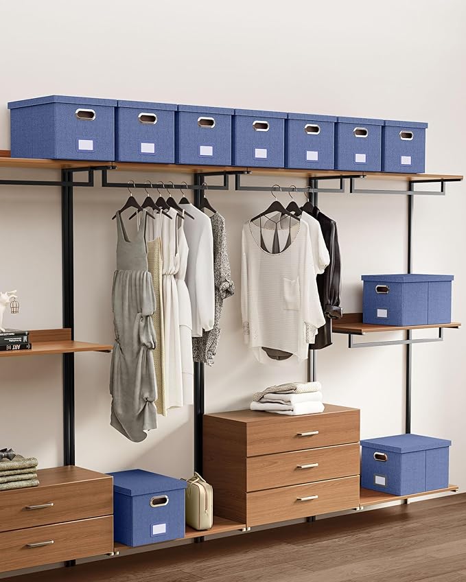 2 Pack File Storage Organizer, Document Organizer, Portable File Box with Lid, Fit for Letter/Legal File Folder Storage,Blue-Box only