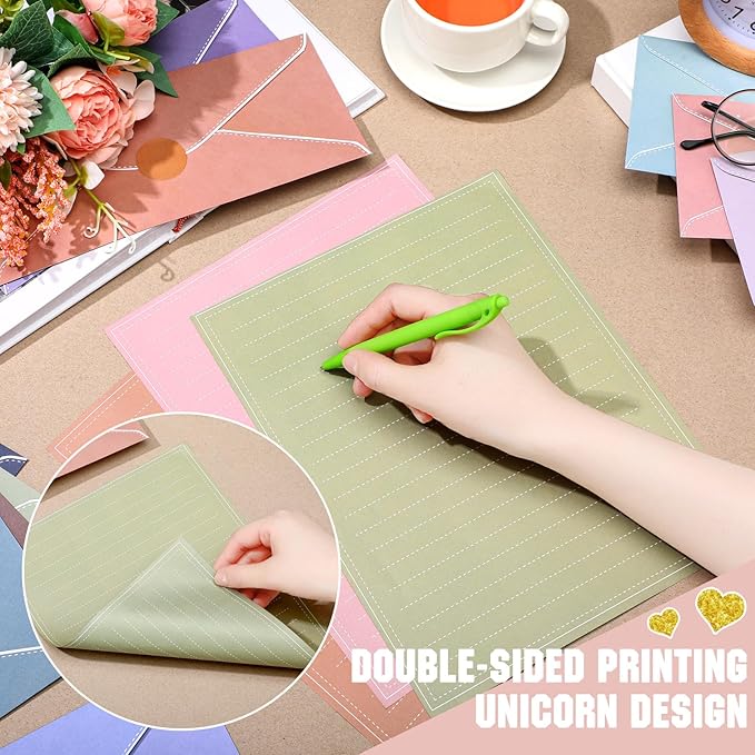 TaoBary 160 Packs Stationery Paper Set (50 Double Sided Stationery Writing Papers 50 Matching Envelopes) 60 Round Dot Sticker, 10 Design(11 x 8.5 Inch,Morandi Color)