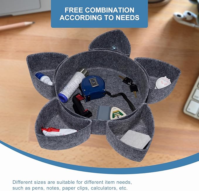 Felt Desk Drawer Organizer Tray,8 Pack Office Desk Drawer Dividers,Felt Drawer Round Storage Box For Saving Space,Makeup Drawer Organizer Bins.(Dark Gray)