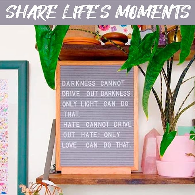 Felt Like Sharing Letter Board (Gray Felt - 16”x20”) – Changeable Message Board with 3 Sets of Felt Board Letters – Statement Wall Sign for Quotes, Home or Holiday Decor In Oak Frame