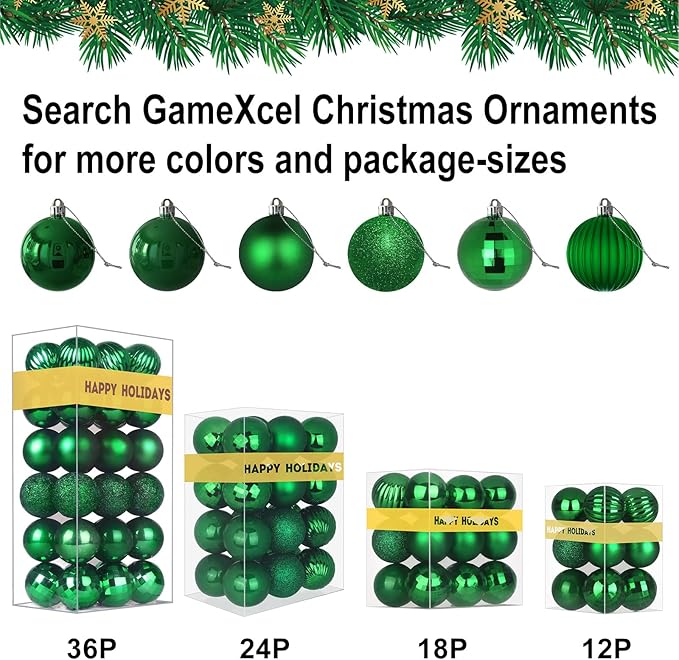 18Pcs Christmas Balls Ornaments for Xmas Tree - Shatterproof Christmas Tree Decorations Medium Hanging Ball Green 2.5in x 18 Pack