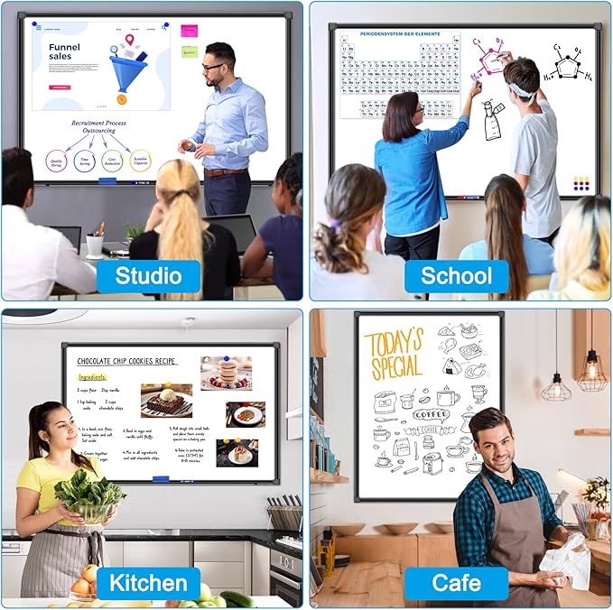 H-Qprobd 48"x24" Magnetic White Board Dry Erase Wall Mount Whiteboard - Office Home Classrooms White Board Hanging Writing Board with Black Aluminum Frame