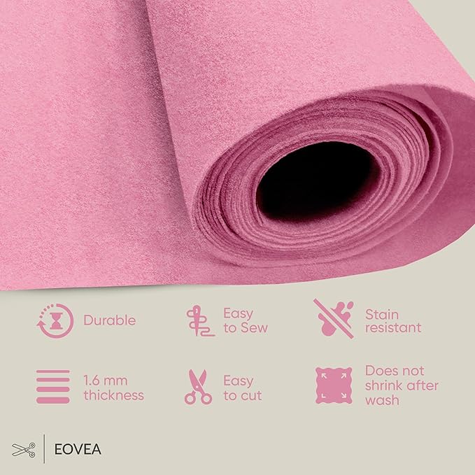 EOVEA | Acrylic Felt Fabric by The Yard - Non-Stiff, Soft Material - 72" Wide - 1.6mm Thick Felt Sheets for DIY Crafts, Sewing, Upholstery, Cushion, Padding(Baby Pink,20 Yard)