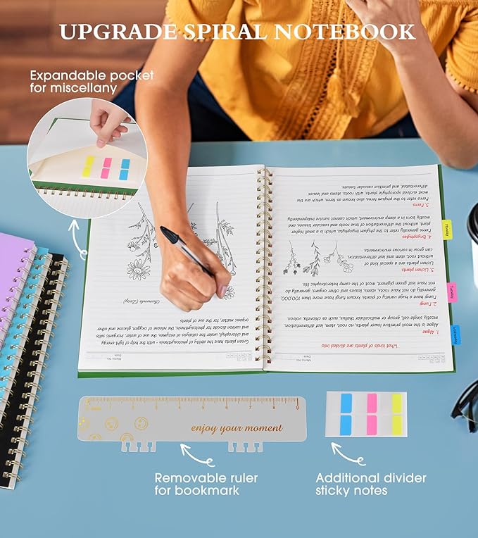 Spiral Notebook Journal 8.5” x 11”, A4 Large Notebooks for Women Men, College Ruled Lined Journal, 100 GSM Paper, Hardcover Spiral Bound Journals for Work School Writing Note Taking Business, Green