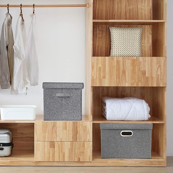 TYEERS Large Storage Bins with Lids, Collapsible, Washable, Fabric Storage Boxes for Organizing, 17.3x11.8x11.4 inches, 5 Pack, Gray