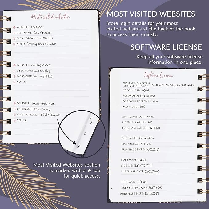 PLANBERRY Password Book Premium – Small Internet Address Organizer with A-Z Tabs – Pocket Website Password Keeper with Alphabetical Tabs – 4.7x5.7″, Hardcover (Royal Blue)