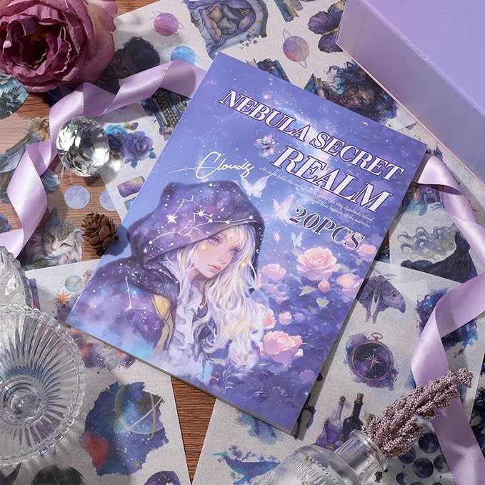 Fantasy Magic Scrapbook Stickers 20 Sheets 240 Pre-Cut Washi Stickers for Journaling PET Transparent Book Sticker Decorative or DIY Paper Crafts, Arts and Crafting Projects