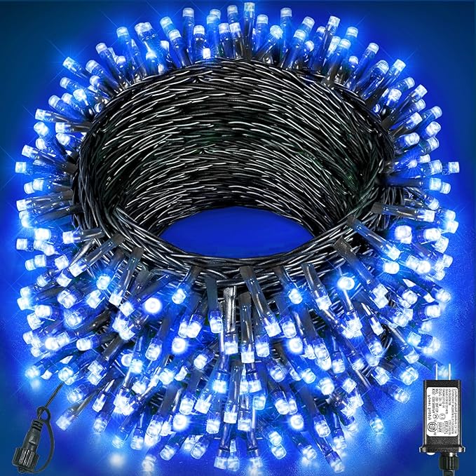 157FT 480 LED Christmas Lights Outdoor, Plug in Christmas Tree Lights Waterproof, 8 Modes Green Wire Fairy String Light for Indoor Home Patio Tree House Holiday Decorations, Blue