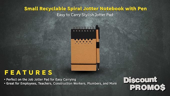 DISCOUNT PROMOS 10 Recyclable Spiral Small Notebooks Pack - 60 Lined Pages - Black