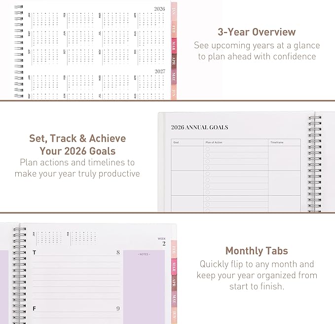 Rileys 2026 Planner, Agenda Planner With Weekly And Monthly View, Daily Agenda Book And Yearly Planners Calendar Book, Spiral Bound With Tabs, Notes, Goals And Holidays (Lilac, 8.5 x 11 in)