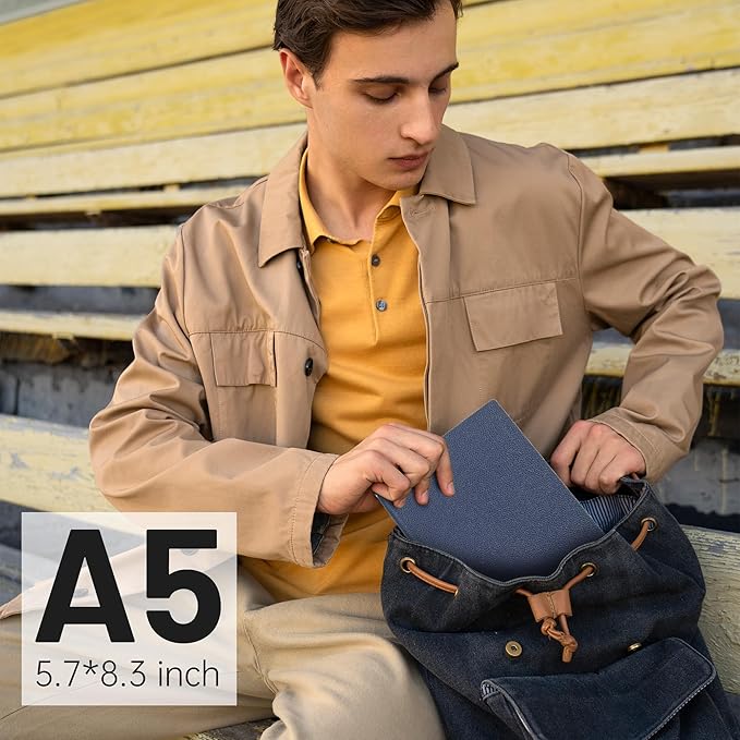 CAGIE Lined Journal Notebook for Men & Women,176 Pages A5 Medium Size Softcover Leather Journals for Writing,Travel,Business,Work & School, 100 GSM Thick Paper (5.7'' x 8.3'') (Navy Blue)