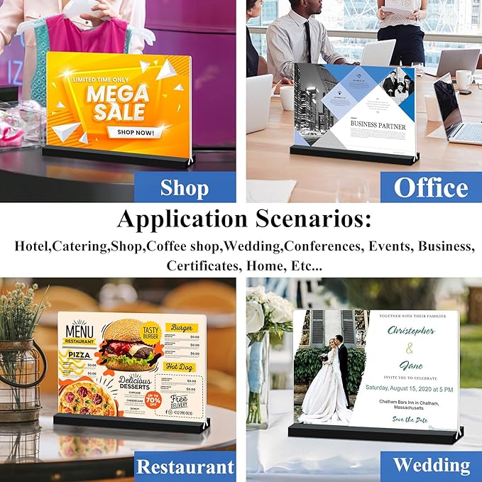 Acrylic Sign Holder 11x8.5 '' Horizontal T-Shaped Clear Double-Sided Table Menu Stands Plastic Picture Frames Display Desktop Display Holders for Wedding Table,Restaurant Signs,Office, Store,6 Pack