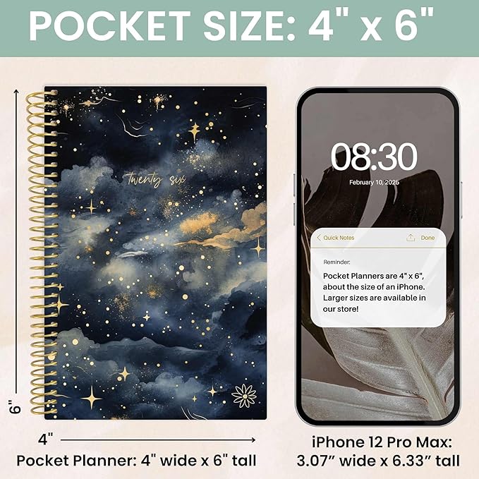 bloom daily planners 2026 Pocket Planner - 4” x 6” - (January 2026 - December 2026) - MINI Weekly/Monthly Agenda Organizer & Calendar Book - Midnight Sky