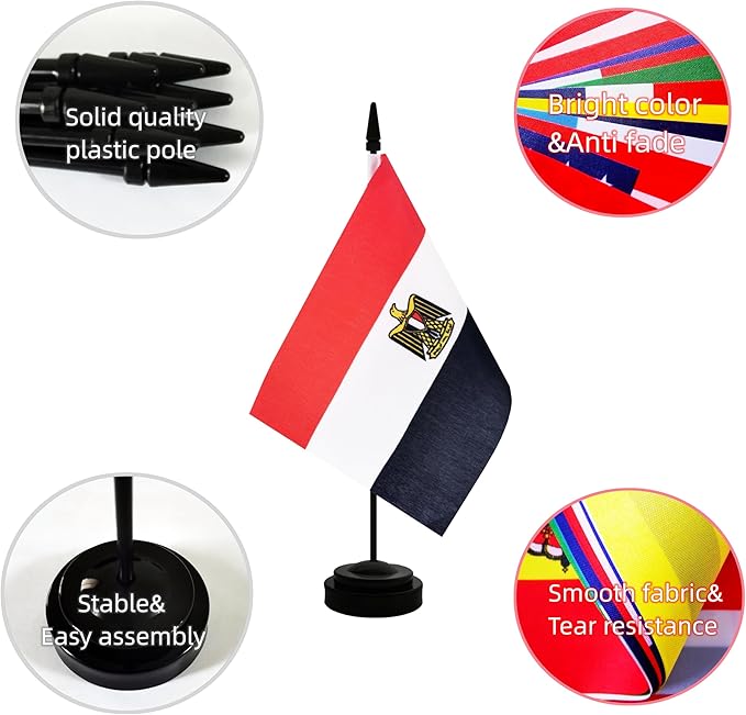 2 Pack Egypt Desk Flag, Egyptian Table Office Flag with Solid Pole and Stand Base, International Country Flag, Festival Celebration, Classroom Meeting Desktop Decoration (Egypt)