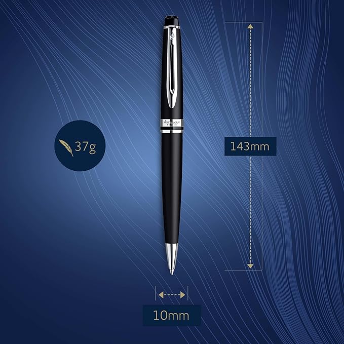 Waterman Expert Ballpoint Pen, Matte Black CT, Medium Nib, Blue Ink