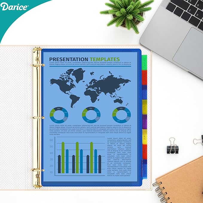 Darice 8-Tab Plastic Dividers 24 Pcs - Binder Dividers with Tabs - Multicolored Plastic Divider for 3 Ring Binder - File Organization – Ideal for Office, Back to School Supplies