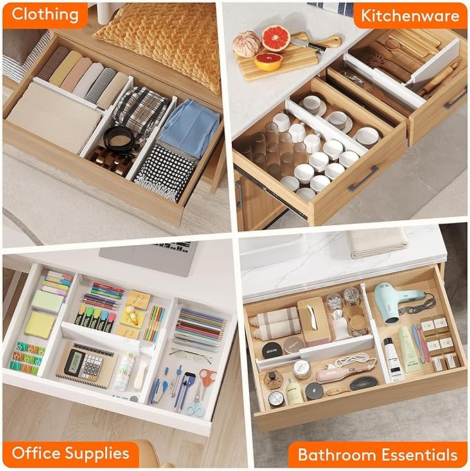 Lifewit 8 Pack Drawer Dividers 4" High,11-17" Adjustable Dresser Drawer Organizers for Clothes, Expandable Dresser Separators in Bedroom/Bathroom/Kitchen/Vanity/Office Organization and Storage, White