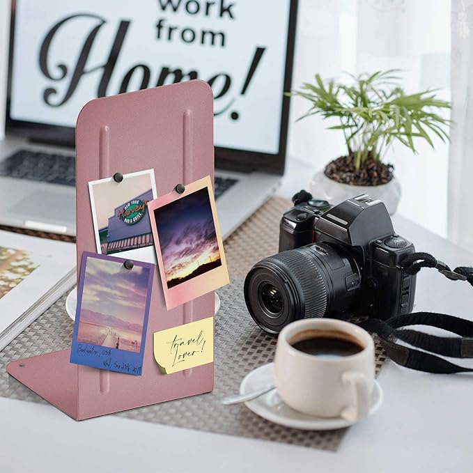 Acrimet Metal Bookends, Jumbo Size 9" H x 4" W x 4-1/2" D, Non-Skid Book Stand for Shelves, Heavy Duty Book Stopper, Pink, 1 Pair