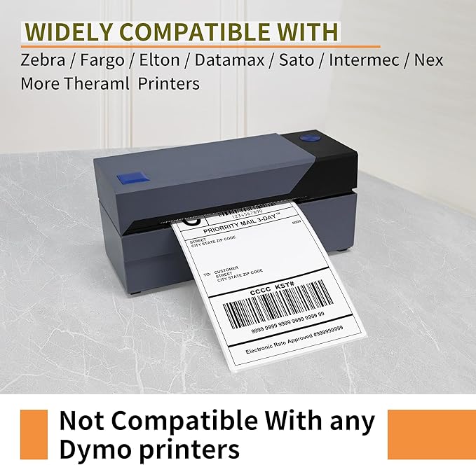 L LIKED 4000 Fanfold 4 x 6 Direct Thermal Shipping Labels, with Perforated Line, Compatible with Zebra & Rollo Printer, White, Commercial Grade