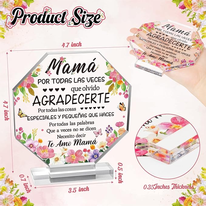 Yopyame Mother’s Day Acrylic Gift - Spanish Mom Birthday Plaque Sign Regalos para Mamá Acrylic Gift for Home Table Desk Shelf Decor Keepsake Gifts for Mom in Spanish Mother’s Gifts from Daughter Son