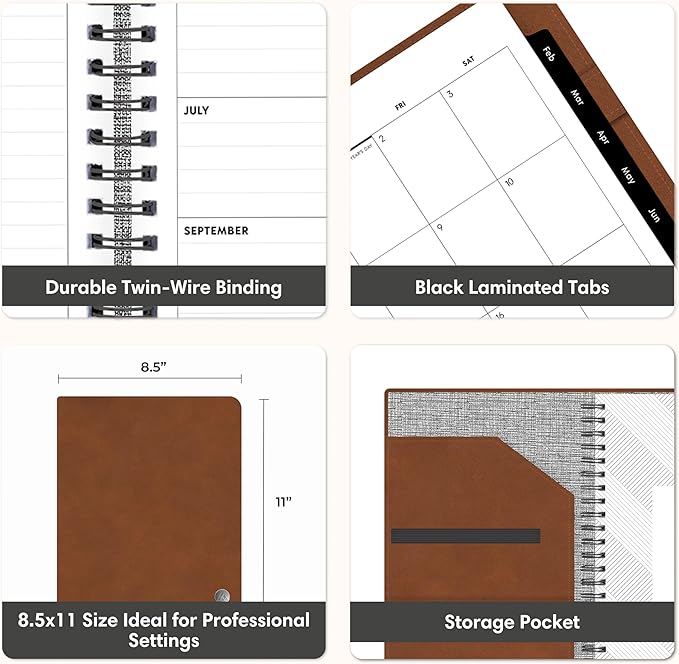 Blue Sky ASMBLD 2026 Weekly and Monthly Planner Calendar, January 2026 - December 2026, 8.5" x 11", Faux Leather Cover, Durable Twin Wire Binding, Storage Pocket, Laminated Tabs, Refillable, Pen Loop, Tan