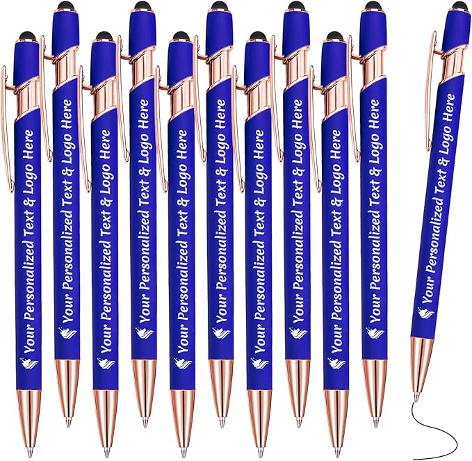 STREADVE Personalized Custom Pens 10 Engraved Writing Pen with Name Logo, Customized Promotional Items Stylus Pen Gifts for Men Women Realtor Nurse Wedding Business, Blue