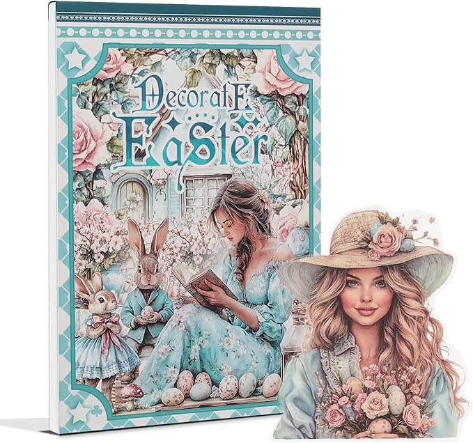 Snycler Easter Theme Sticker Scrapbooking Supplies for Junk Journal, 20 Sheets PET Stickers - Vintage Journaling Stickers, Ephemera Sticker Book Pre Cut, Planner, Junk Journal Supplies